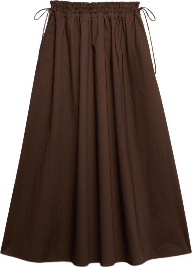 Cotton Brown Tie Side Midi Skirt