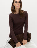 Cotton Brown Boat Neck Top