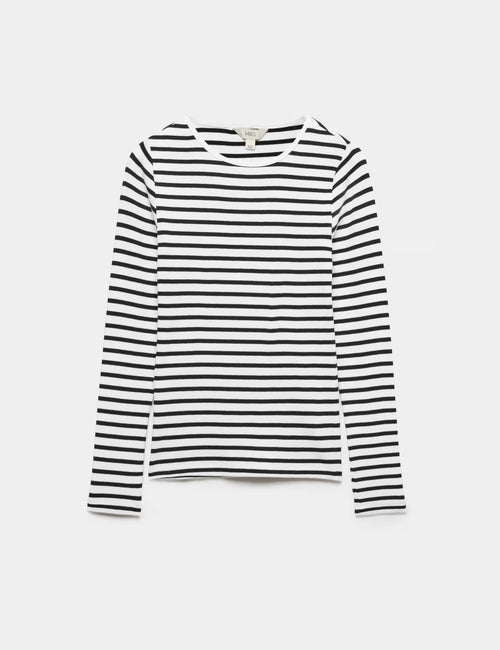 Cotton Black and White Stripe Ribbed Top