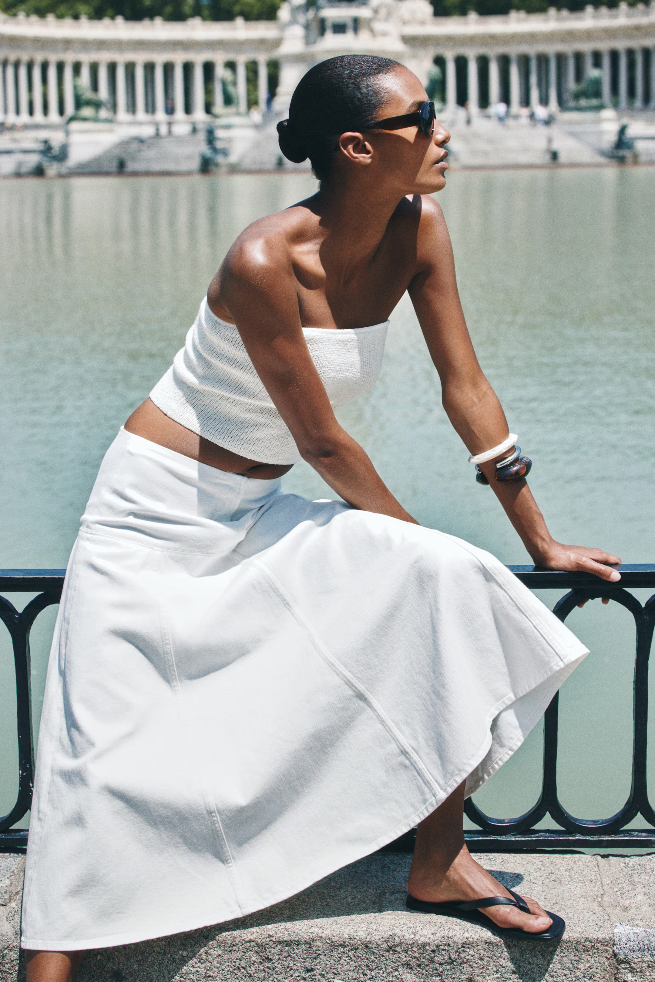 Denim Ecru Midi Skirt