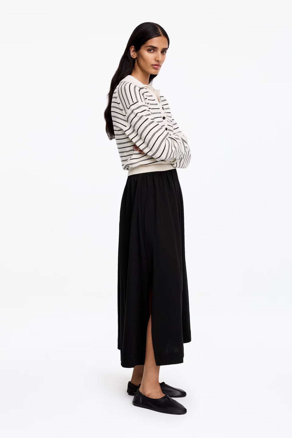 Cotton Black A-Line Midi Skirt