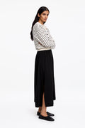 Cotton Black A-Line Midi Skirt