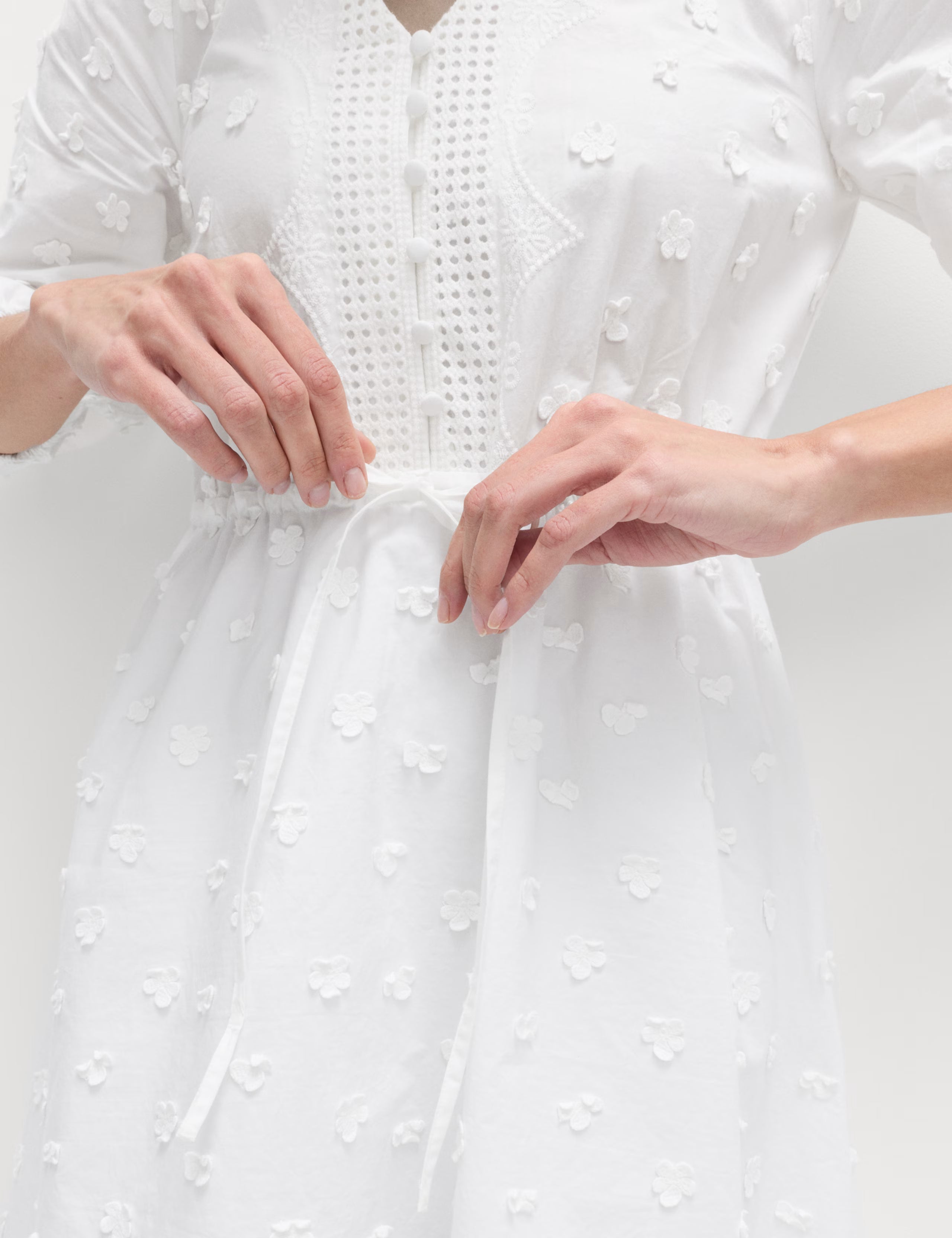 Pure Cotton Embroidered V-Neck Mini Waisted Dress
