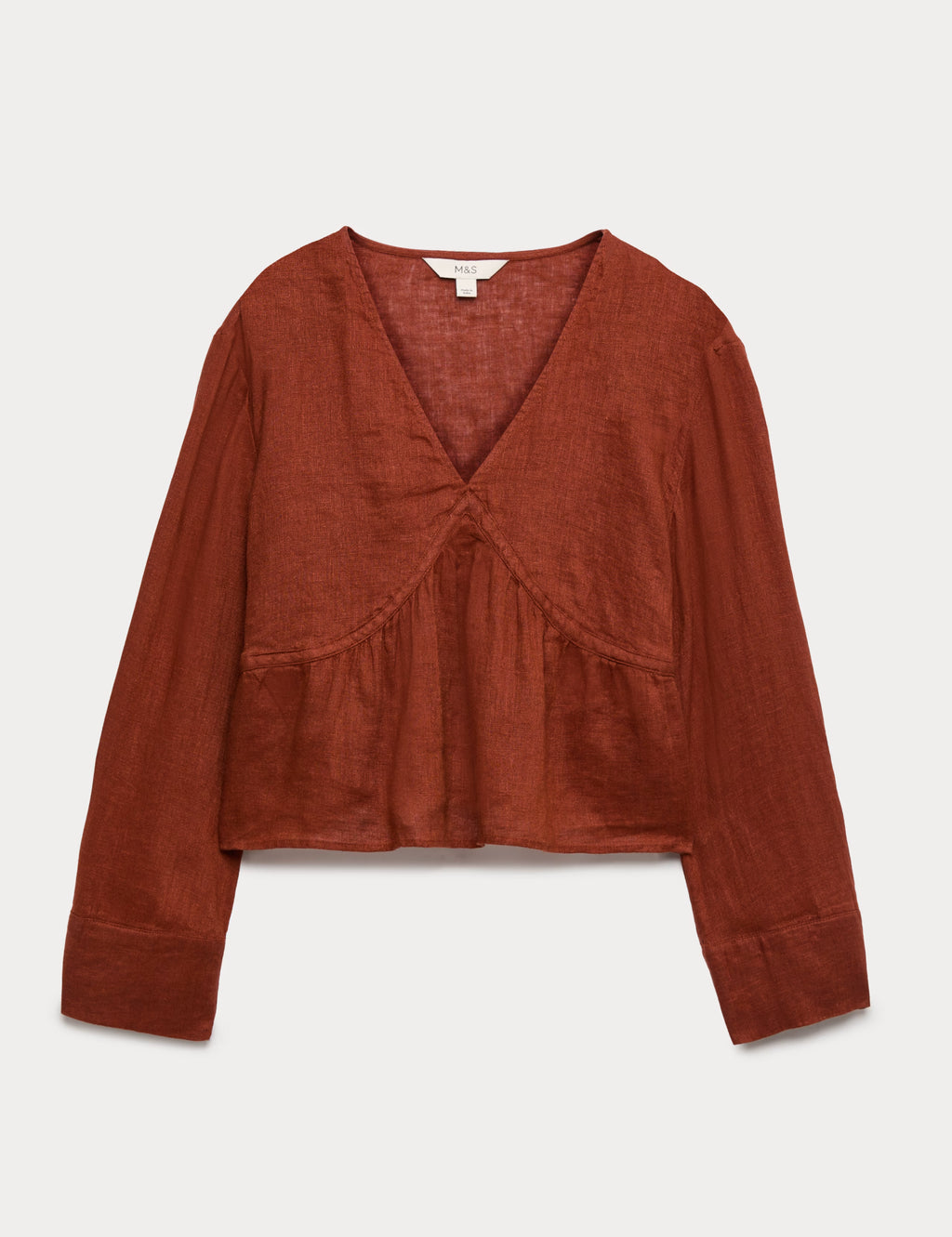 Linen Rust V-Neck Peplum Top