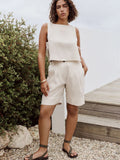 Linen Beige Bermuda Shorts