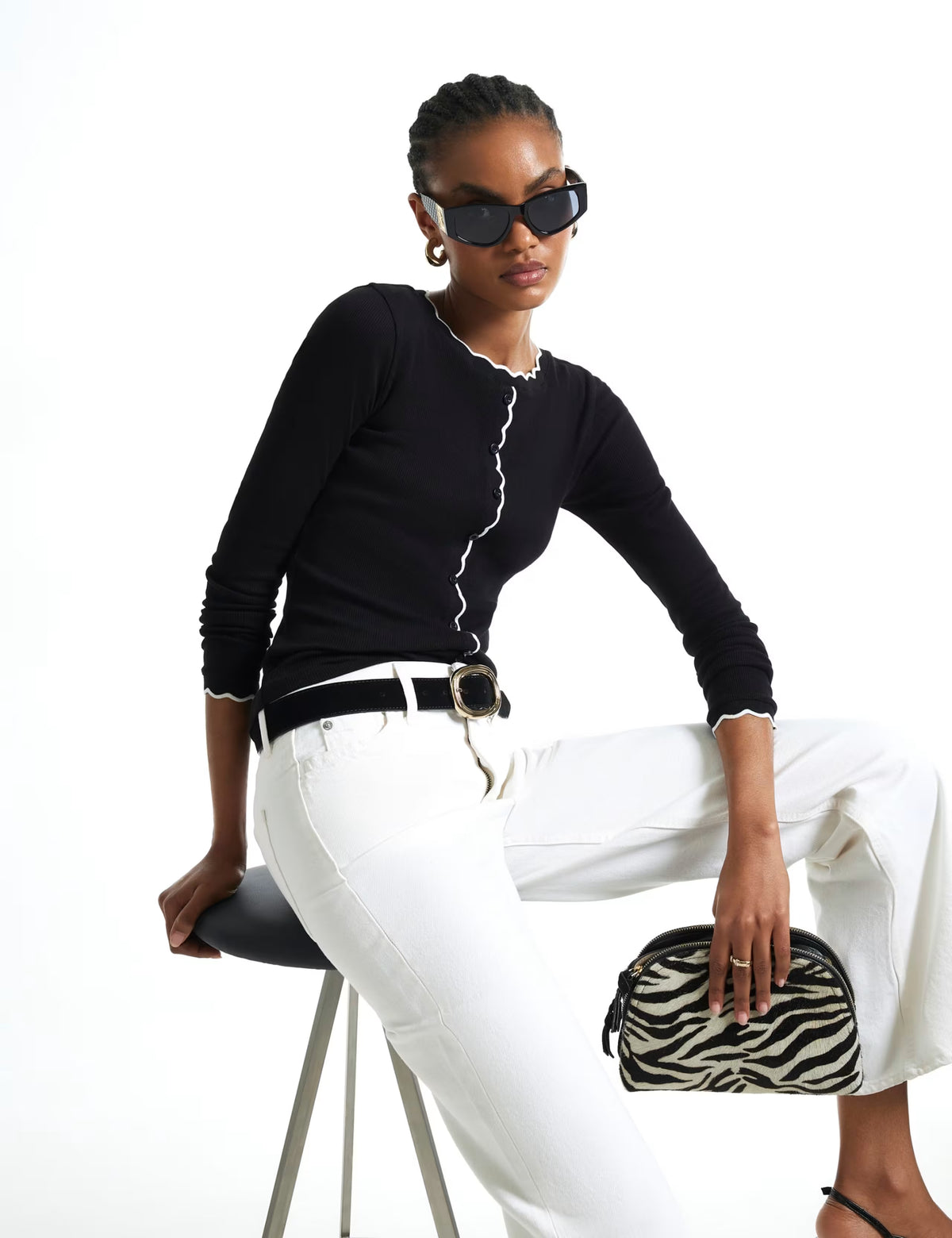 Cotton Black Scallop Cardigan