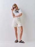 Denim Beige High Waisted Shorts