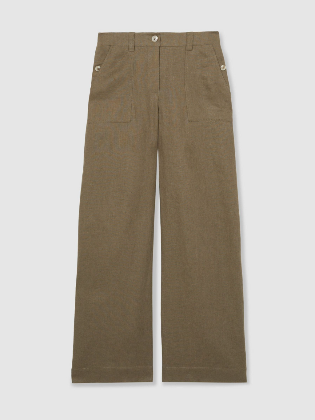 Linen Khaki Wide Trousers