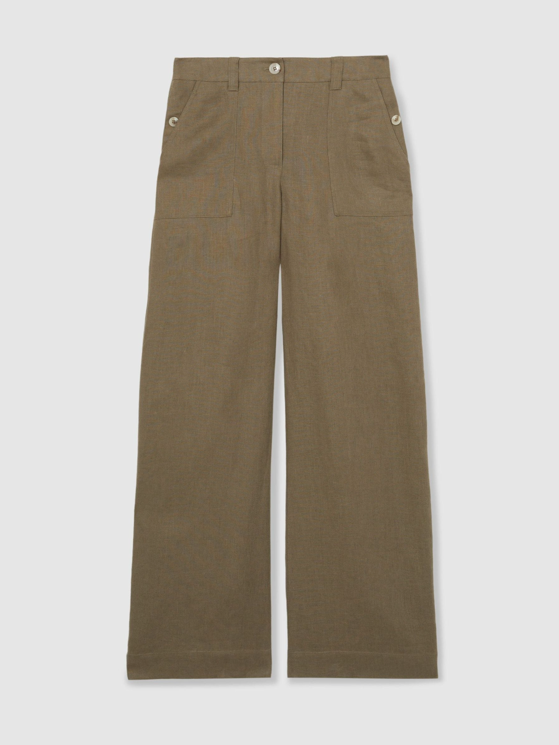Linen Khaki Wide Trousers