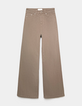Cotton Beige Wide Leg Jeans