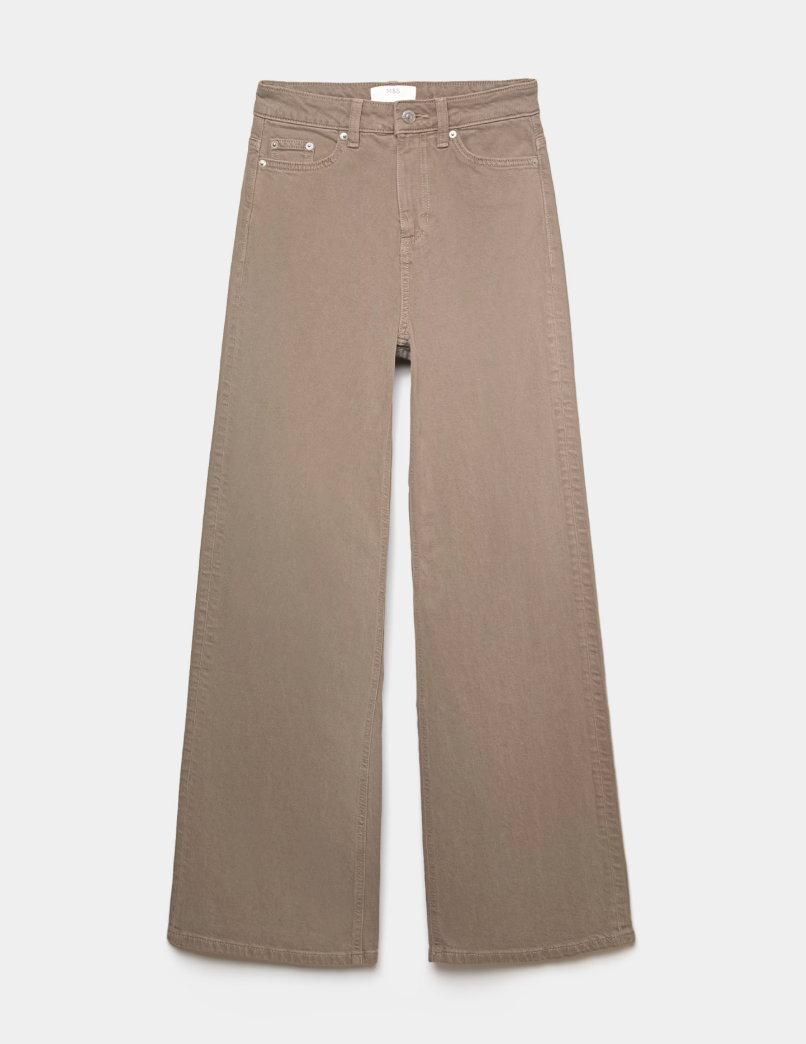 Cotton Beige Wide Leg Jeans