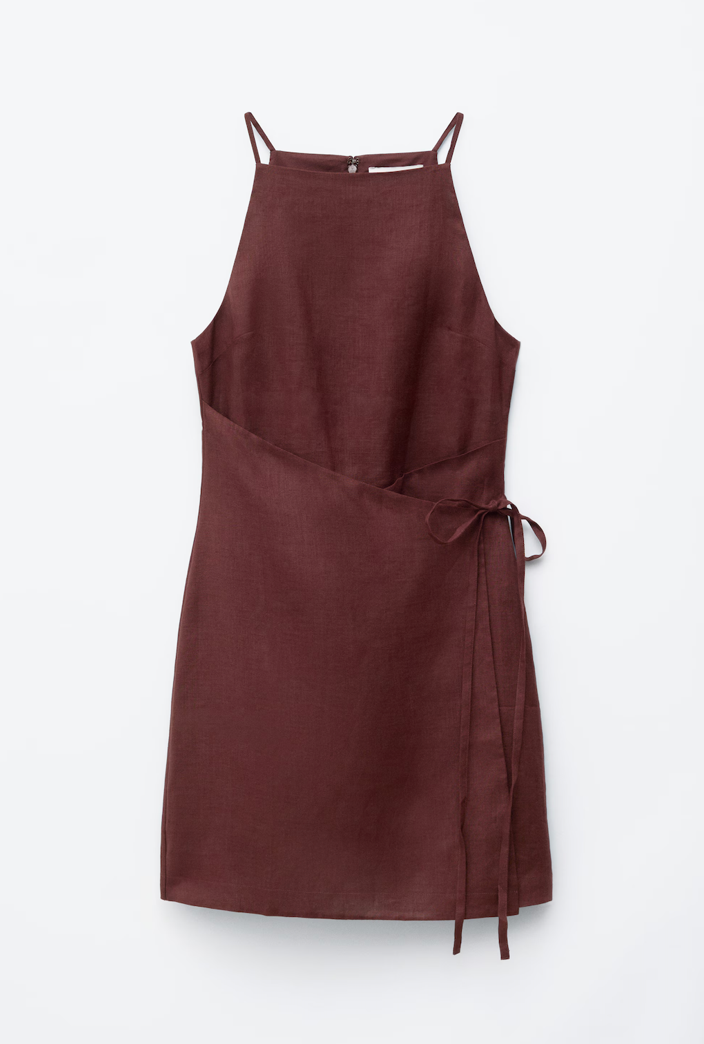 Linen Mahogany Mini Wrap Dress