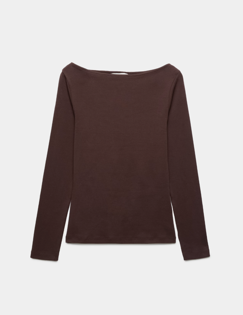 Cotton Brown Boat Neck Top